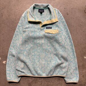 Patagonia Women’s Light Weight Synchilla Snap T Fleece Size Small Blue/Oatmeal